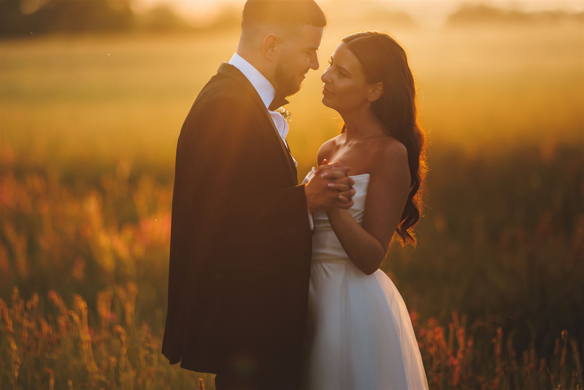 Sunset portraits of Bride and Groom, Herefordshire wedding Photography