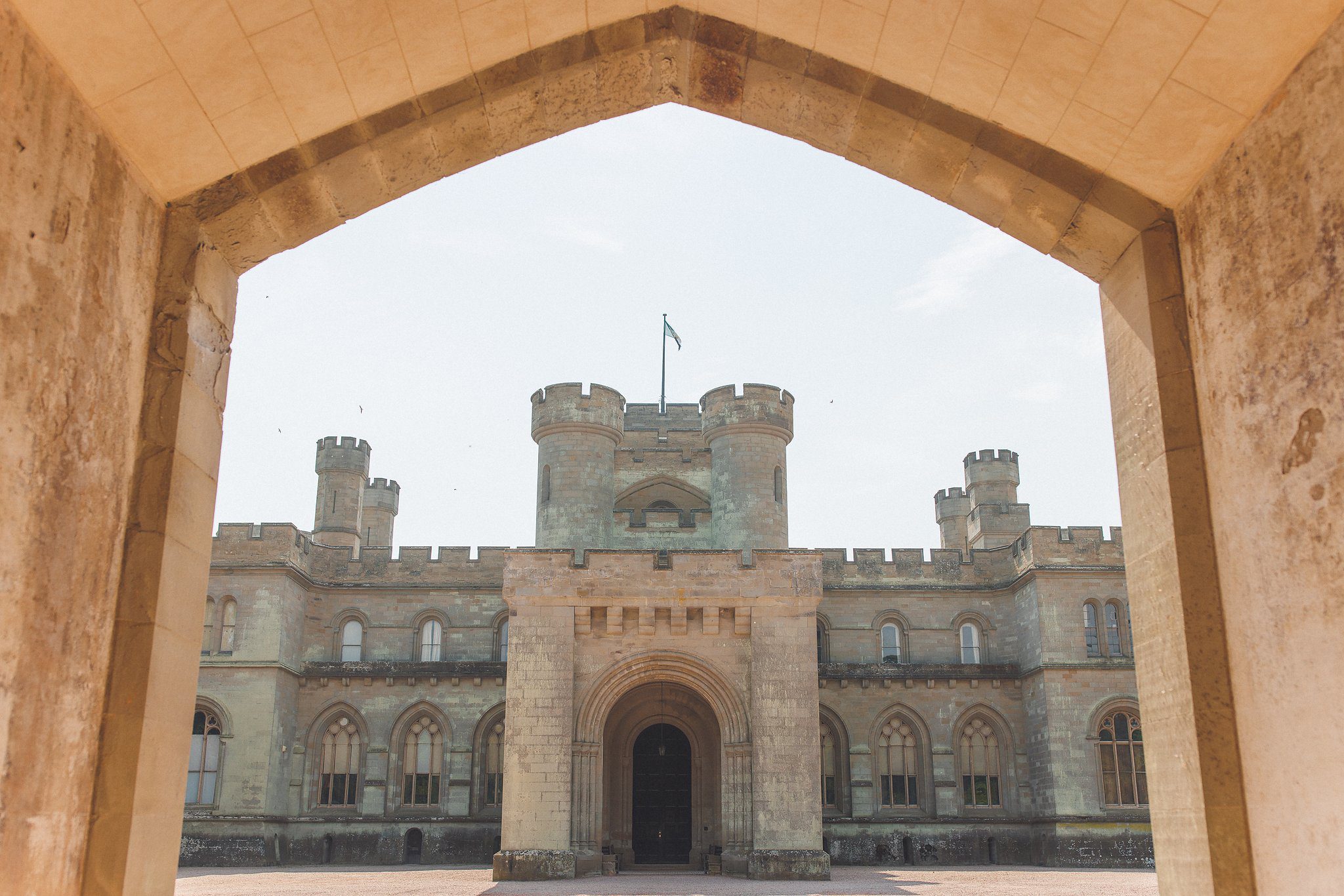 Eastnor Castle seen through the gatehouse arch