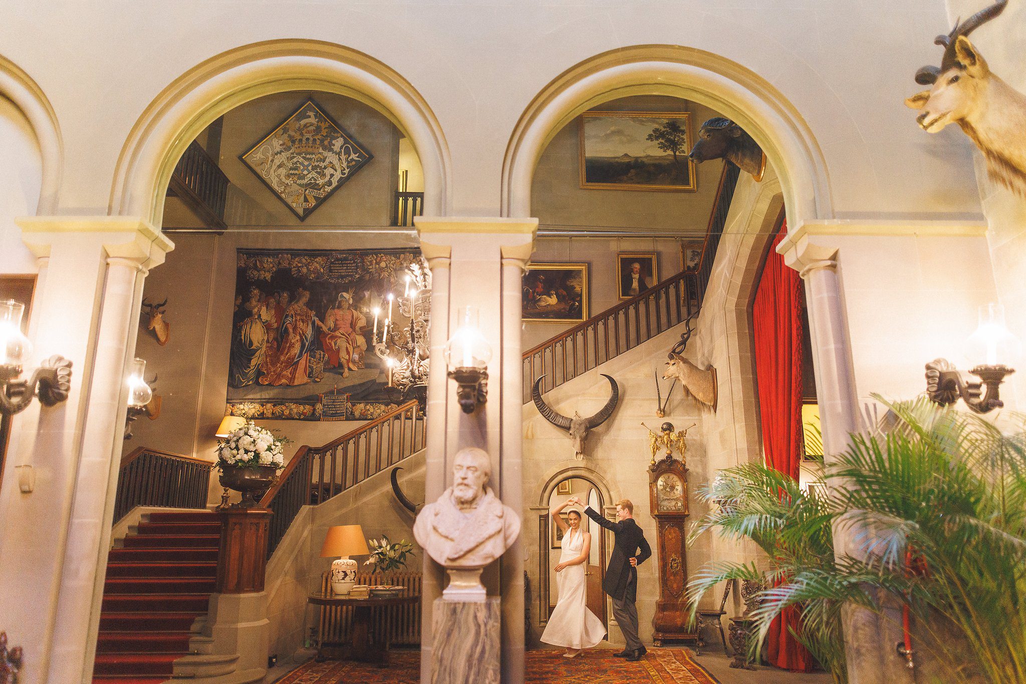 The great hall and staircase at Eastnor Castle
