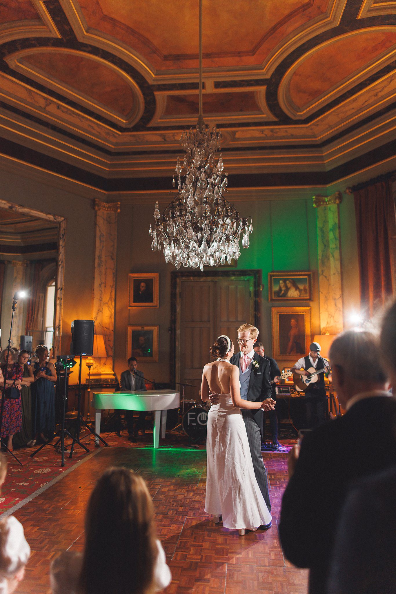The band playing beneath the chandelier