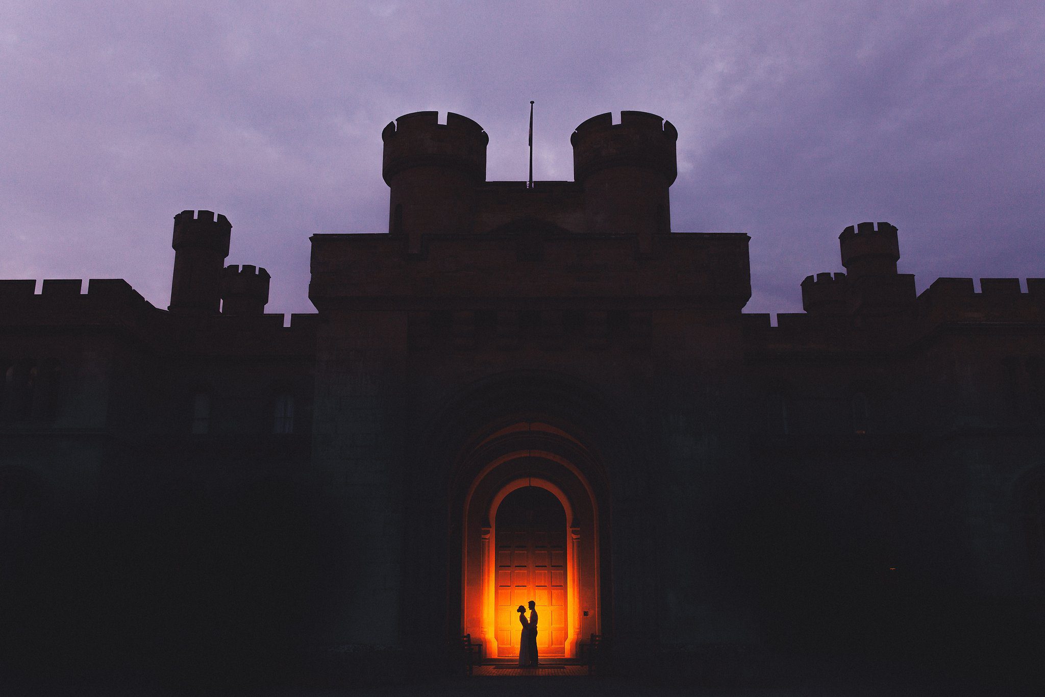 Eastnor Castle lit up at the end of the night