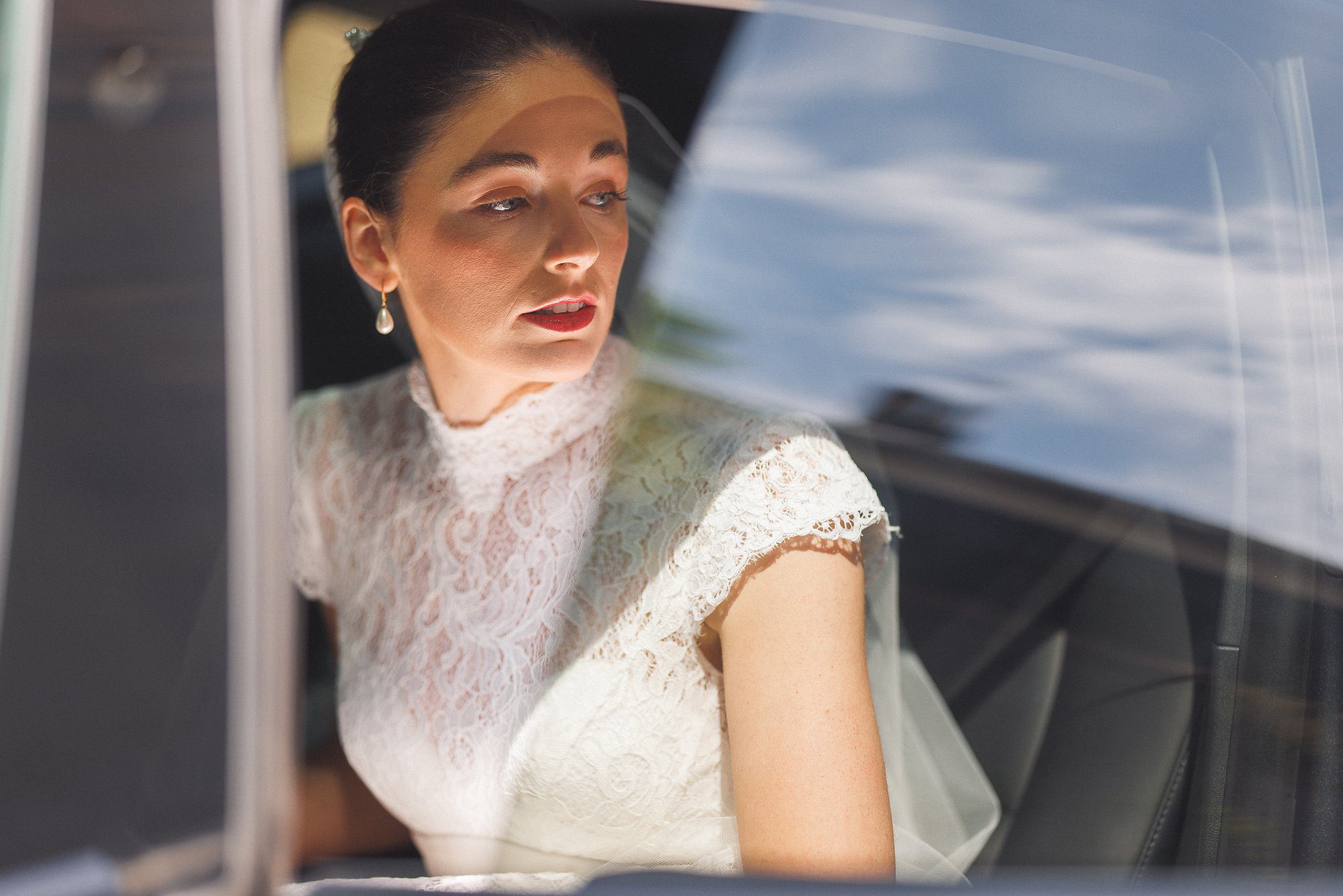 Lucinda in the car on the way to the priory