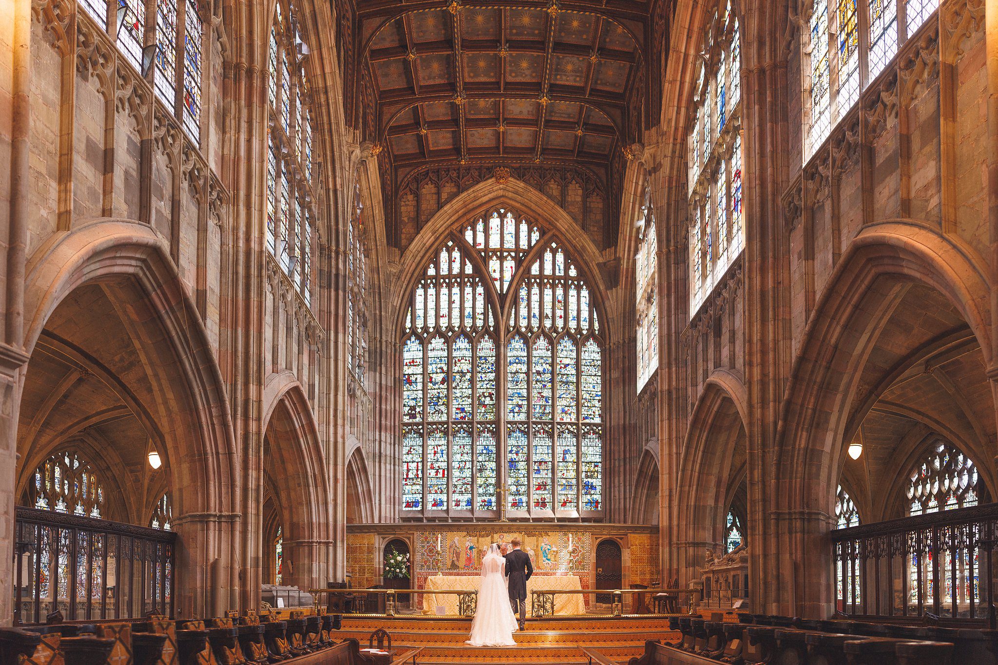 Great Malvern Priory and its windows during the ceremony