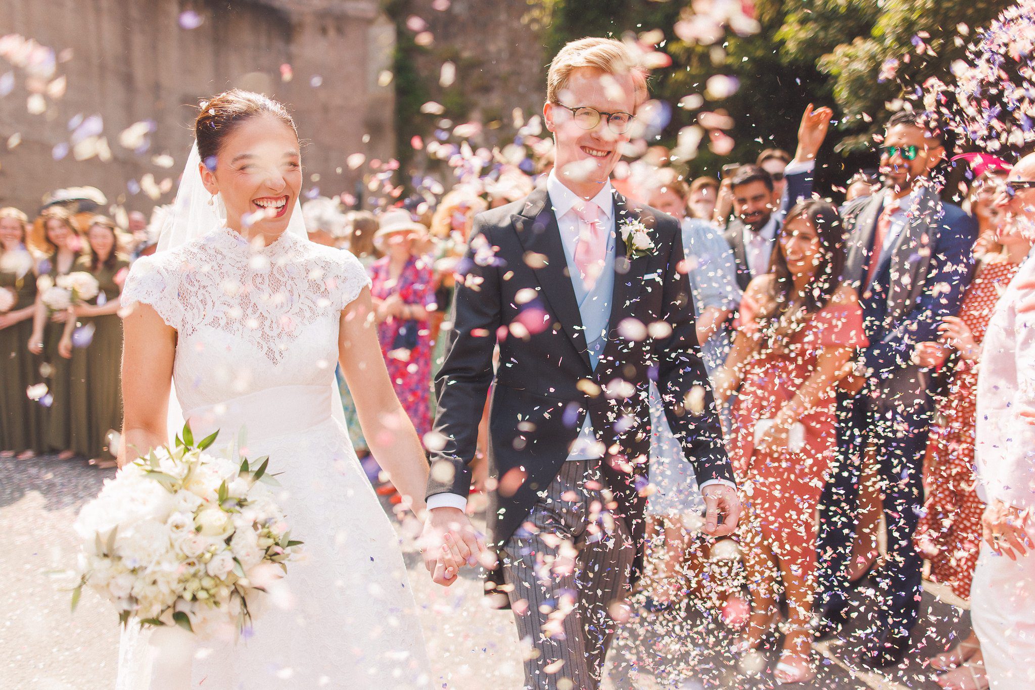 Confetti thrown over Lucinda and Tom