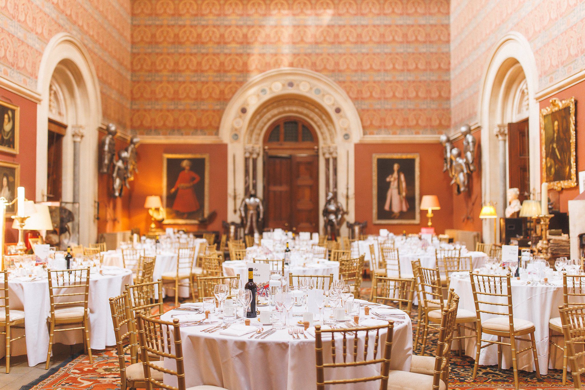 The great hall at Eastnor Castle set for the wedding breakfast