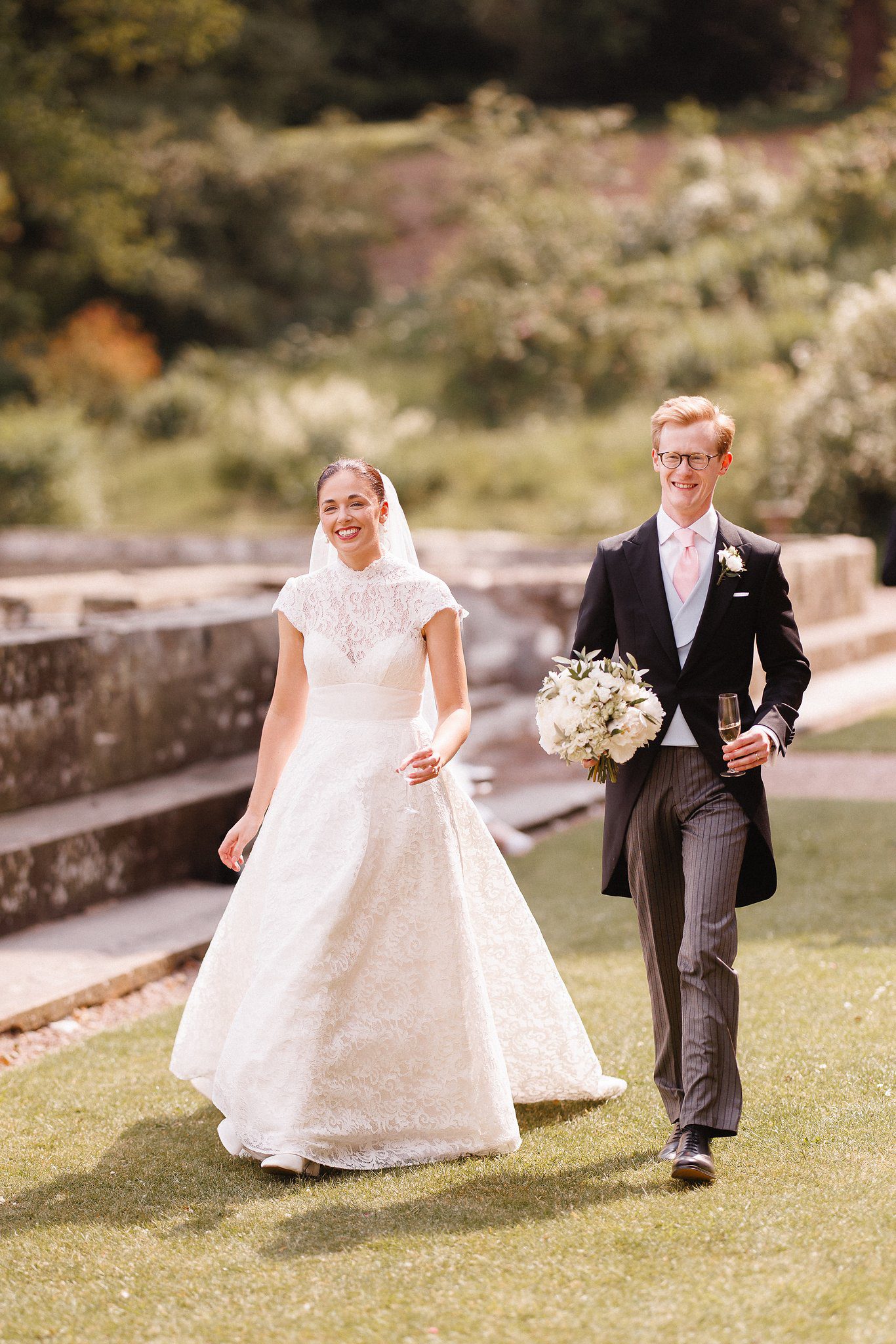 Lucinda and Tom walking on the terrace at Eastnor