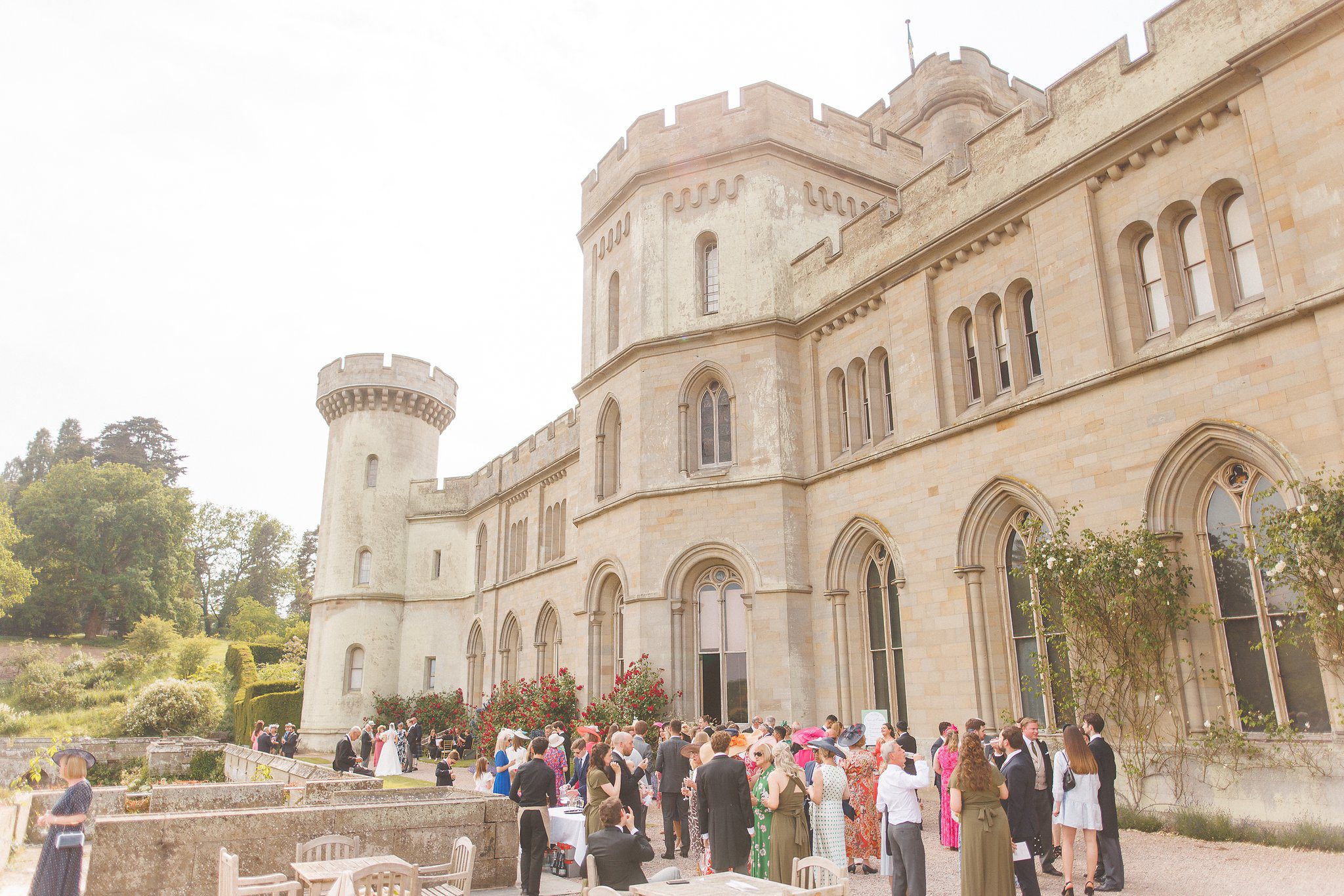 Guests on the terrace at Eastnor Castle