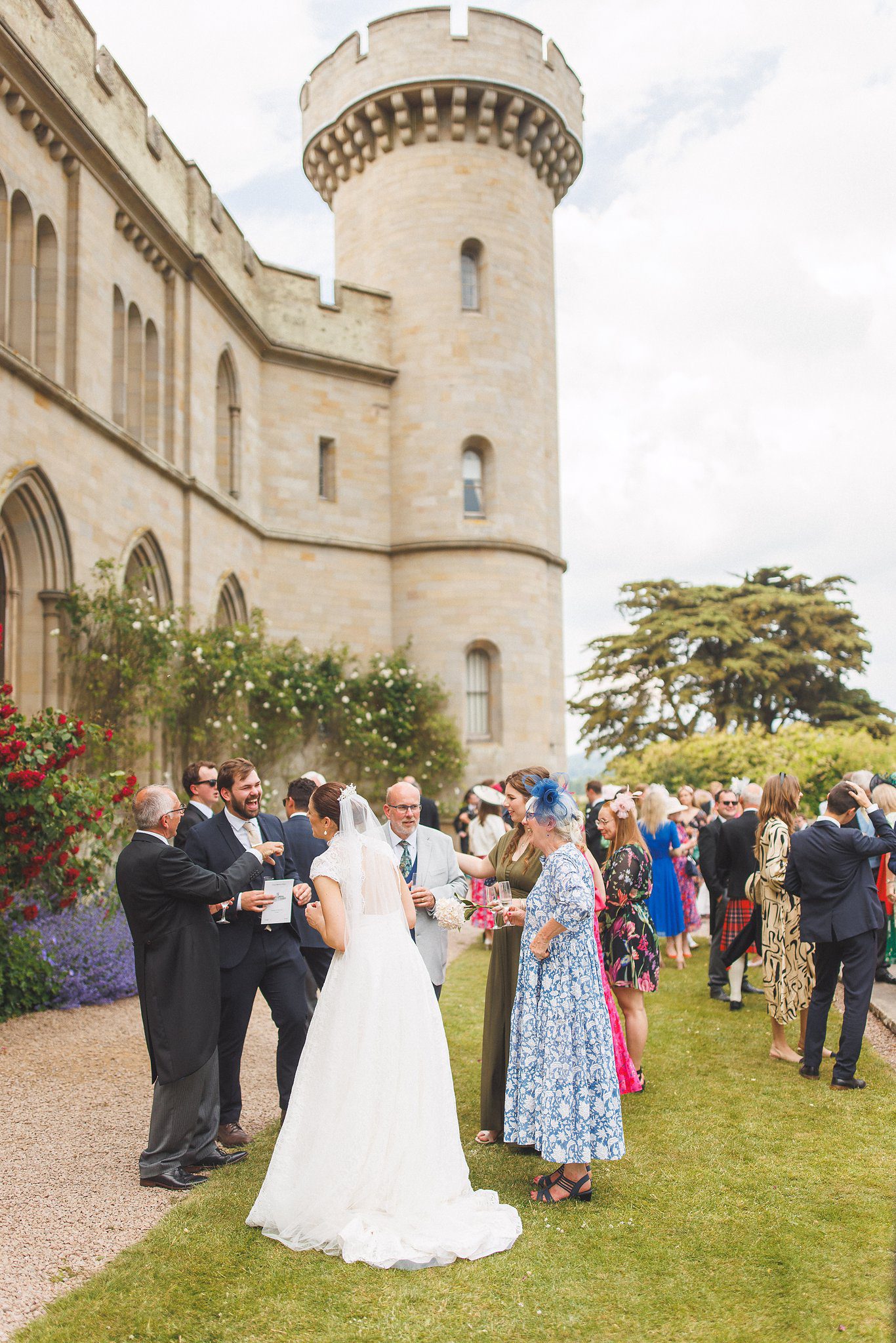 Lucinda talking with guests on the lawn