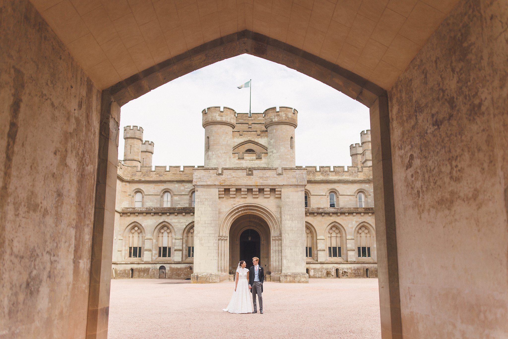 Lucinda and Tom in front of Eastnor Castle in Herefordshire