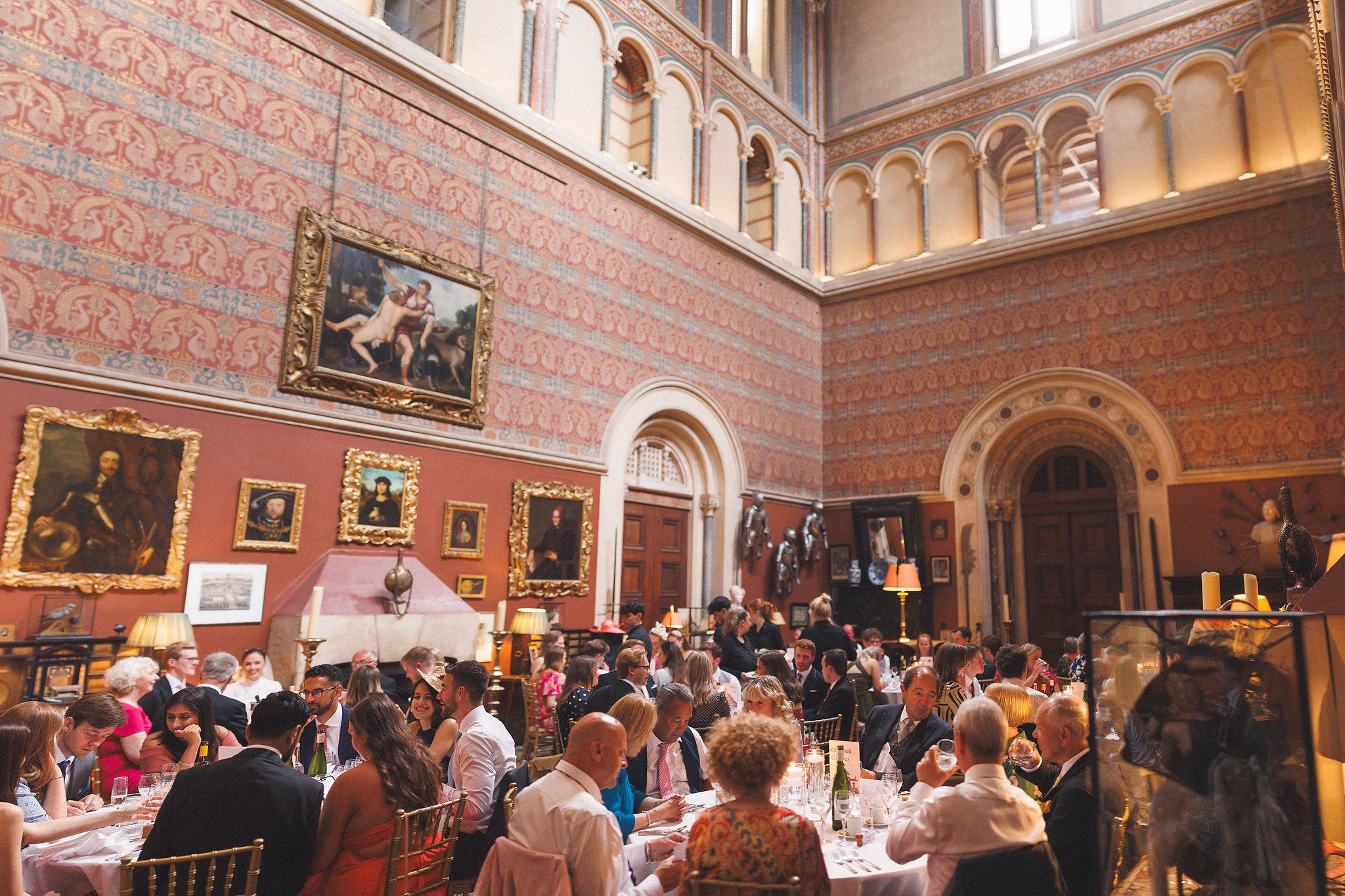 The guests at dinner in the great hall