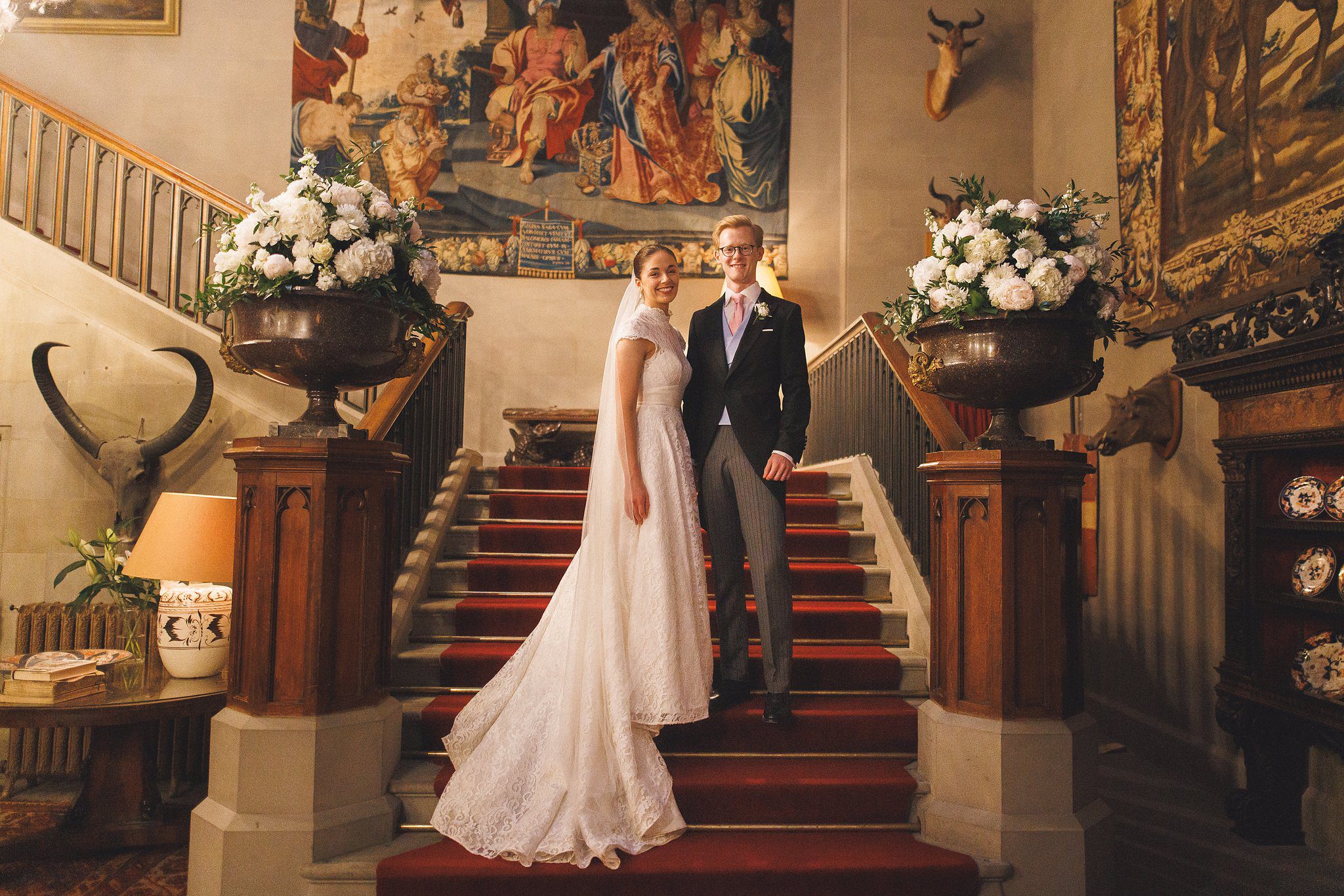 Lucinda and Tom on the oak staircase